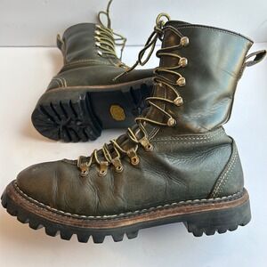 VTG Herman Survivors Moutaineer Logger Boots 7 Green Leather Insulated Vibram